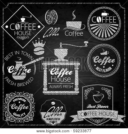 coffee set elements chalkboard