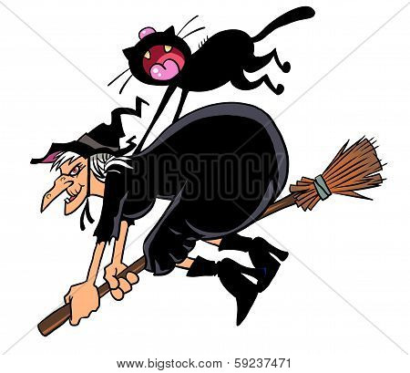 Witch Flying On Broom