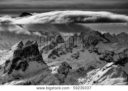 Winter alpine landscape in the Dolomites, Italy, Europe