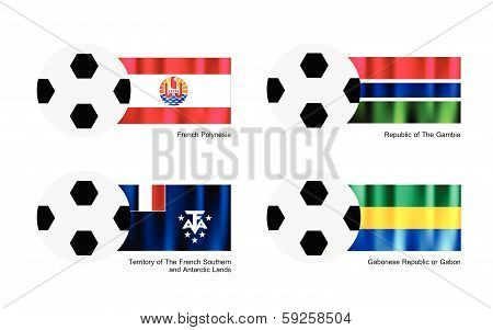 Football With French Polynesia, Gambia, French Southern Lands, Gabon Flag