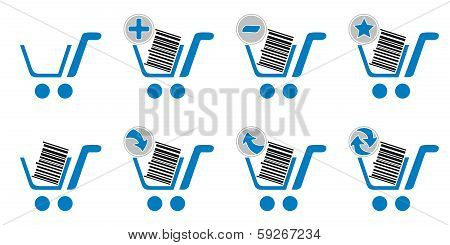 Blue shopping web icons set