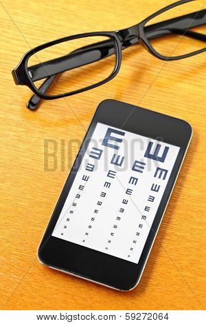 Eyechart on mobile with glasses