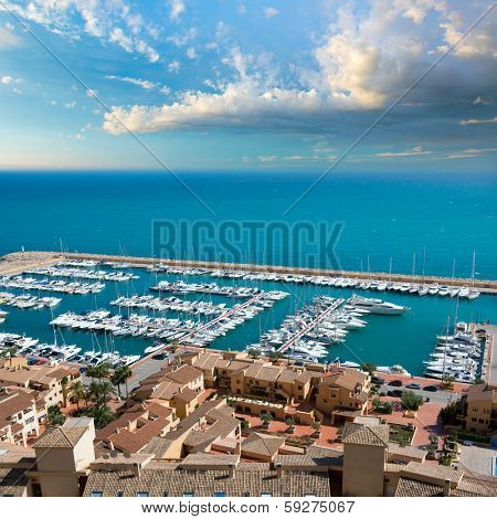 Moraira Club Nautico marina aerial view in Alicante Mediterranean sea of spain