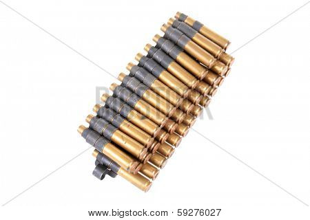 A genuine used military Machine gun ammunition belt.  isolated on white with room for your text