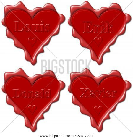 Valentine Love Hearts mit Namen: Louis, Erik, Donald, Xavier