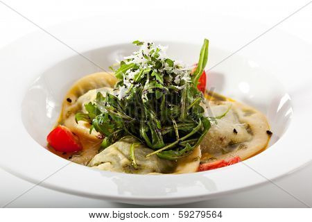 Ravioli with Cheese and Spinach and with Pumpkin Cream