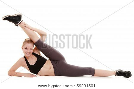 Young Sporty Girl Doing Stretching Exercise Isolated. Healthy Lifestyle