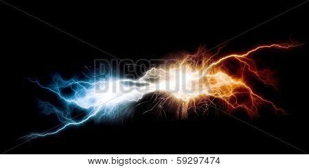 Conceptual image with flash of lightning against dark background