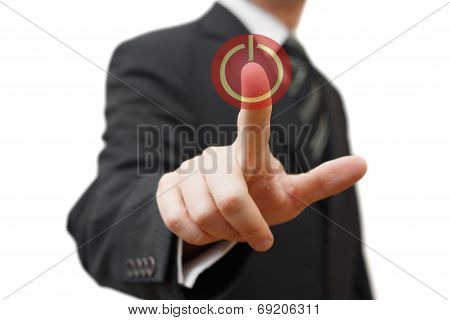 Business Man Hand Touching On Shut Down Button