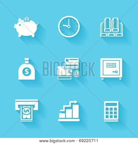 Set of white finance and money icons.