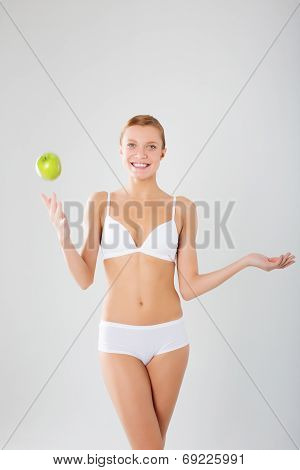 Taned Happy Fit Woman. Diet, Healthy Lifestyle And Body Care Concept.