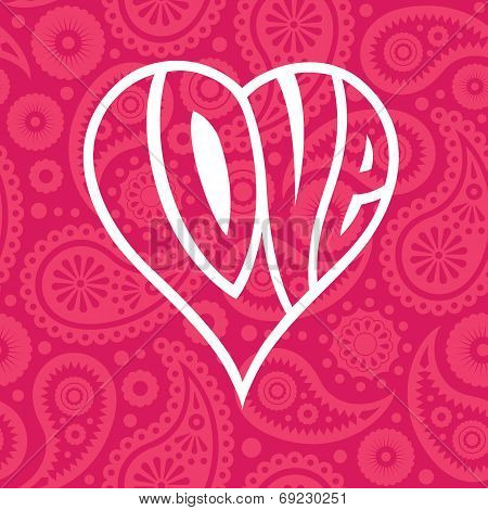 Love heart on seamless paisley background