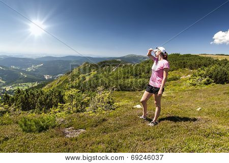 Girl Looks Out Over The Mountains, Hike