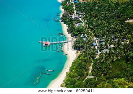 Top View On The Mountain Of Fishing Village On Small Island.