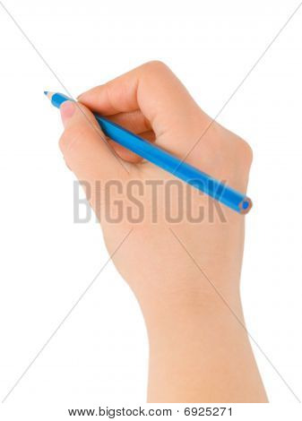 Crayon bleu en main