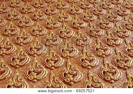 Vintage Golden Traditional Thai Stlye Art On The Temple's Wall