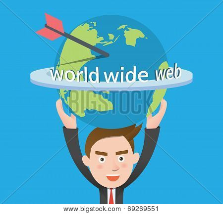 Funny flat character world wide web business concept
