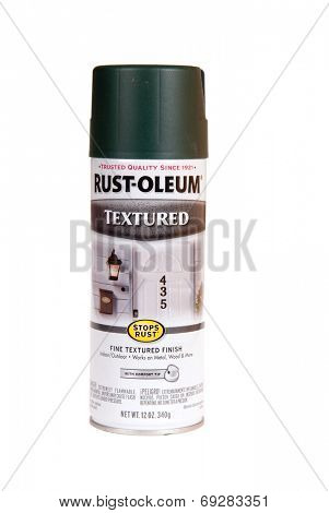 Hayward, CA - July 27, 2014: 12 oz Can of Rust-oleum Textured spray paint in green