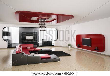 Salle de séjour, cuisine 3D Render