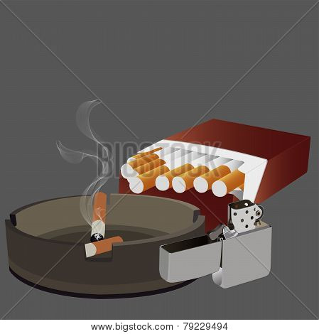 cigarettes, ashtray, lighter