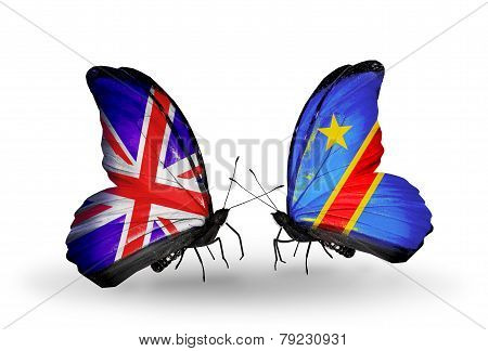 Two Butterflies With Flags On Wings As Symbol Of Relations Uk And Kongo
