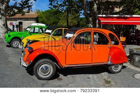 Three Classic Citroen 2CV cars
