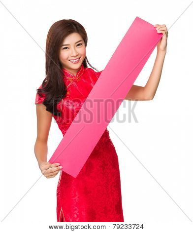 Woman hold with blank Fai Chun