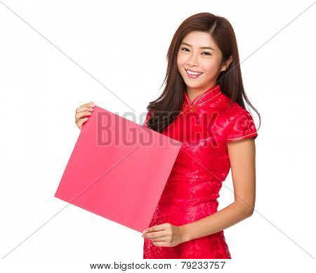 Chinese woman hold with blank Fai Chun
