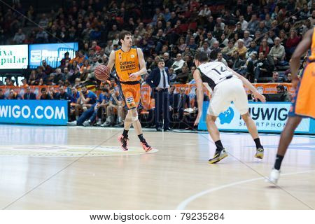 VALENCIA, SPAIN - DECEMBER 30: Vives with ball during Spanish League match between Valencia Basket Club and Juventut at Fonteta Stadium on December 30, 2014 in Valencia, Spain