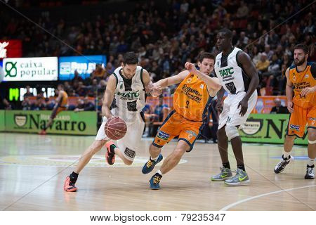 VALENCIA, SPAIN - DECEMBER 30: Vidal with ball during Spanish League match between Valencia Basket Club and Juventut at Fonteta Stadium on December 30, 2014 in Valencia, Spain
