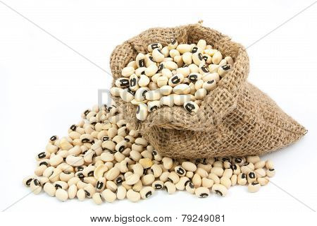 Black Eyed Peas Beans  In Canvas Sack