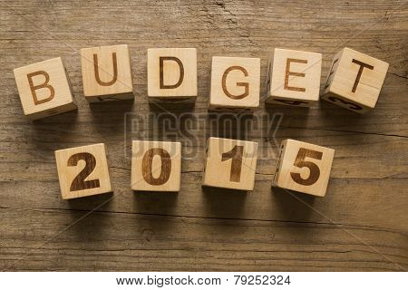 Budget for 2015, wooden blocks on a wooden background