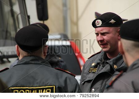 Police Officers Near The Courthouse Where Case Of Pussy Riot Is Heard