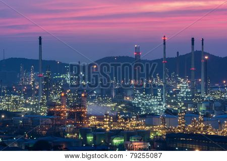 Oil Refinery Power Station At Twilight