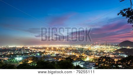 Oil Refinery Power Station At Twilight