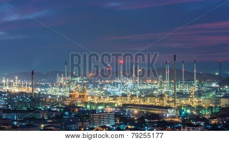 Oil Refinery Power Station At Twilight
