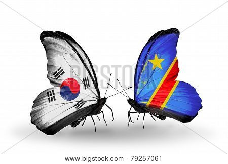 Two Butterflies With Flags On Wings As Symbol Of Relations South Korea And Kongo