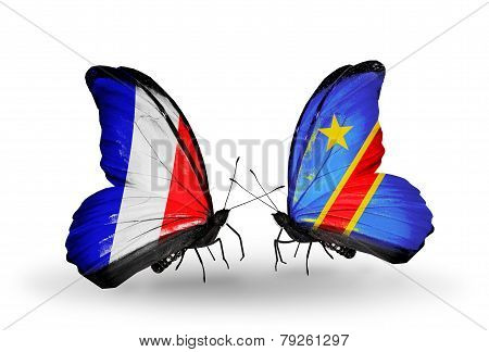 Two Butterflies With Flags On Wings As Symbol Of Relations France And Kongo