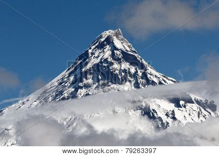 Beauty Volcanic Landscape: View On Volcano Above Clouds