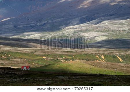 Iceland. Landscape with  lonely house