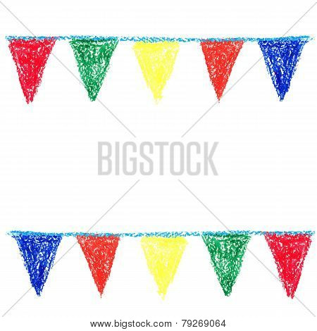 Wax crayon party bunting isolated on white background