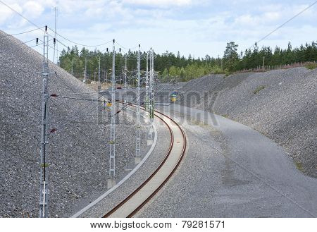 Close-up on a bend for a railroad.