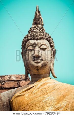 Buddha Statue Portrait Wat Yai Chai Mongkhon Ayutthaya Bangkok Thailand