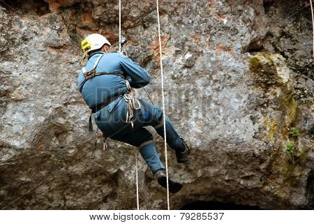 Cavers work out rescue operations in caves.