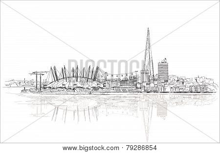 PrintLondon sketch illustration with Shard of glass and river Thames