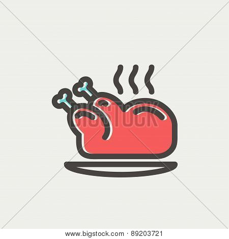 Baked whole chicken thin line icon
