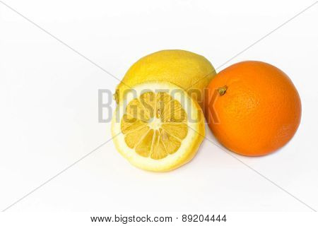 lemon and orange isolated on white background