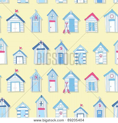 Hand Drawn Beach Huts in a Seamless Pattern