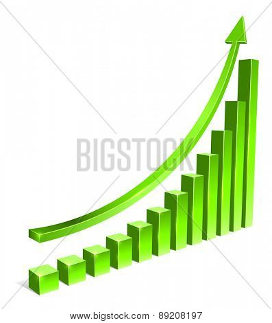 Green bar increasing graph with arrow vector template.