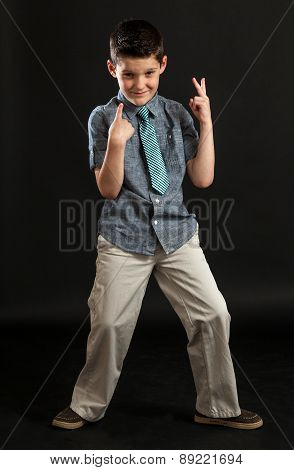 Young Boy Point To Self Making Peace Sign